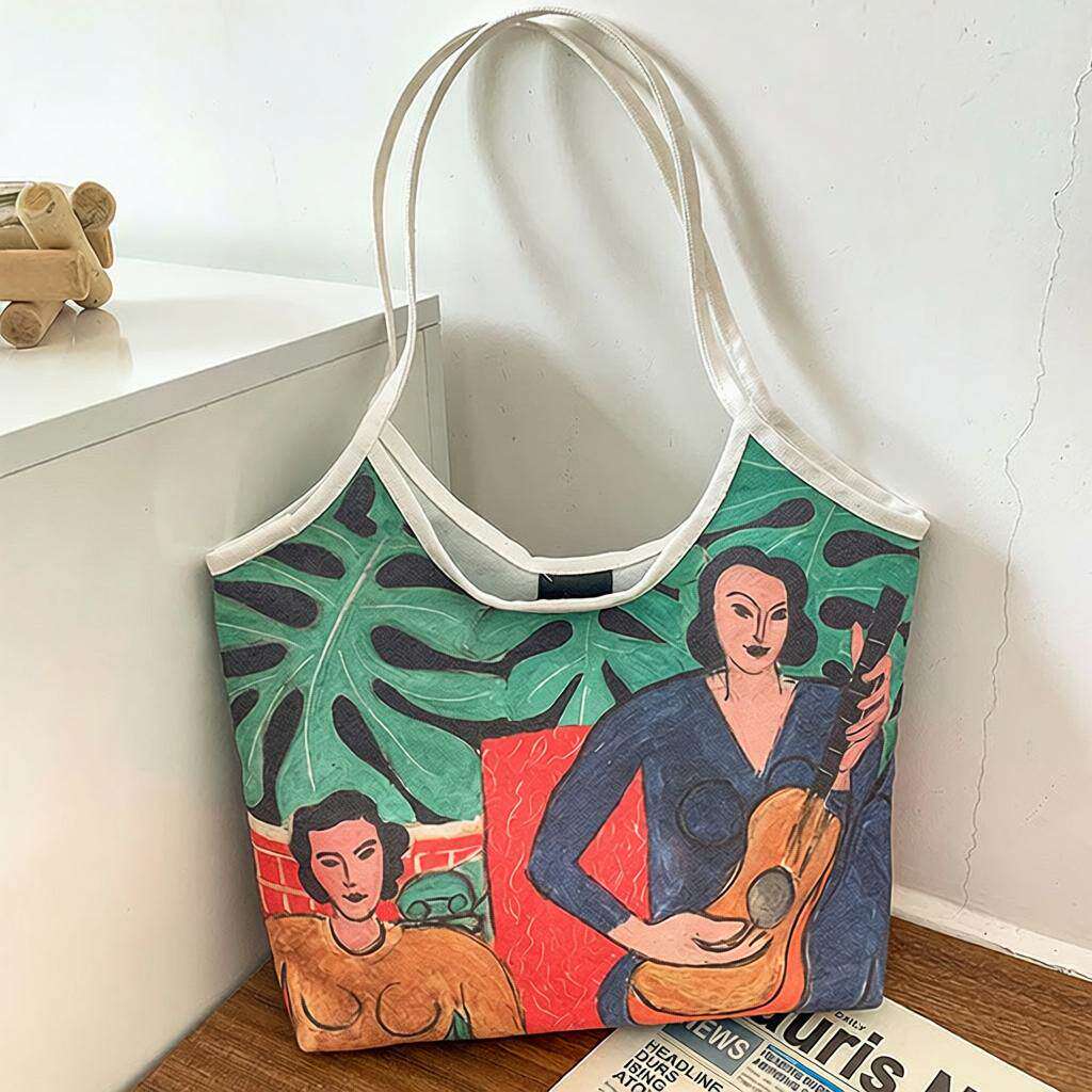 油画帆布包包女新款潮大容量单肩