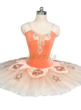 橙色专业芭蕾裙TUTU 7层纱粉色芭蕾表演出比赛服花瓣亮片成人