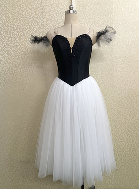 Jina dance黑白芭蕾舞专业比赛长裙大红色定制浪漫纱裙表演出服