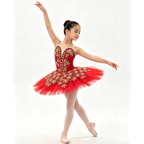 Akeylia 定制简版红金色蕾舞裙演出服7层硬纱丝绒ballet tutu