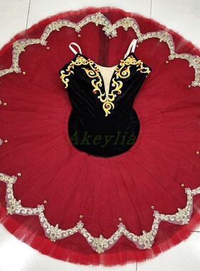 Jina dance 量身定制艾斯米拉达比赛表演出服黑红色专业芭蕾tutu