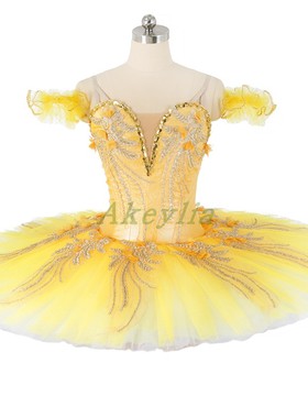 黄色芭蕾舞仙女表演出服蓬蓬裙定制成人儿童芭蕾舞比赛tutu直销