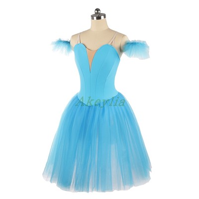 Akeylia 素面蓝色浪漫芭蕾舞长裙专业量身定制芭蕾表演出服咖啡色