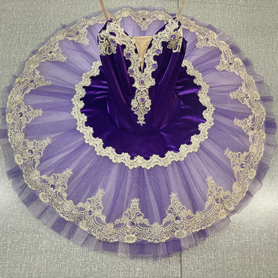 Akeylia 皇家紫蕾舞裙tutu定制变国际比赛群舞演出服7层手工盘裙