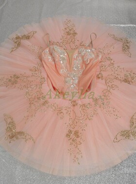 Jina dance 新款水蜜桃芭蕾tutu闪亮金粉装饰舞台表演出服简版7层