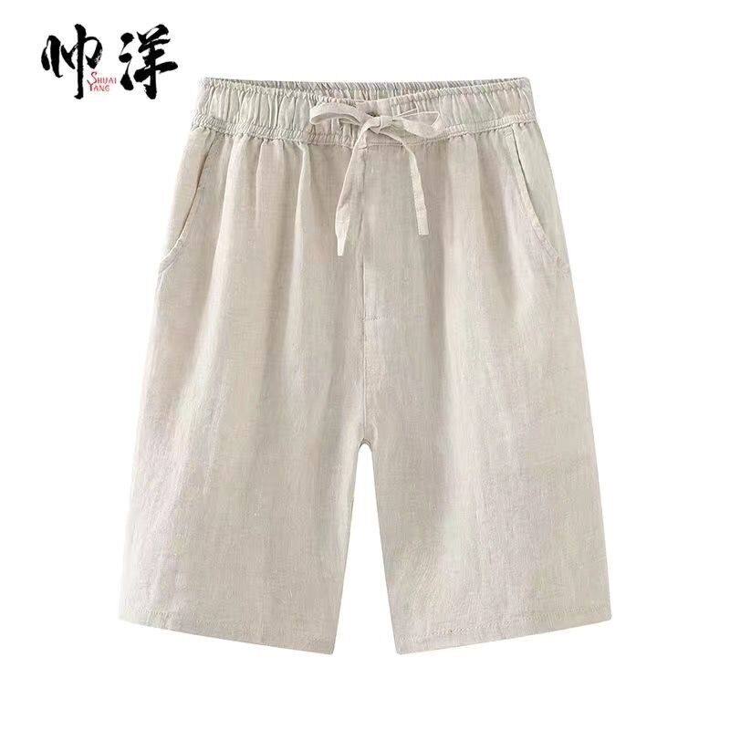 亚麻休闲男士短裤夏季宽松外穿五分裤薄款舒适麻布五分裤子潮