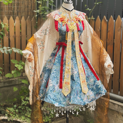 晓山青国风馆原创设计国风lolita汉元素小青黛汉服少女连衣裙