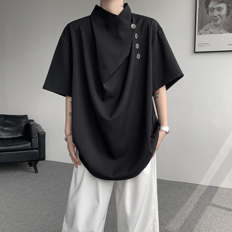男士新中式斜襟不对称短袖衬衫
