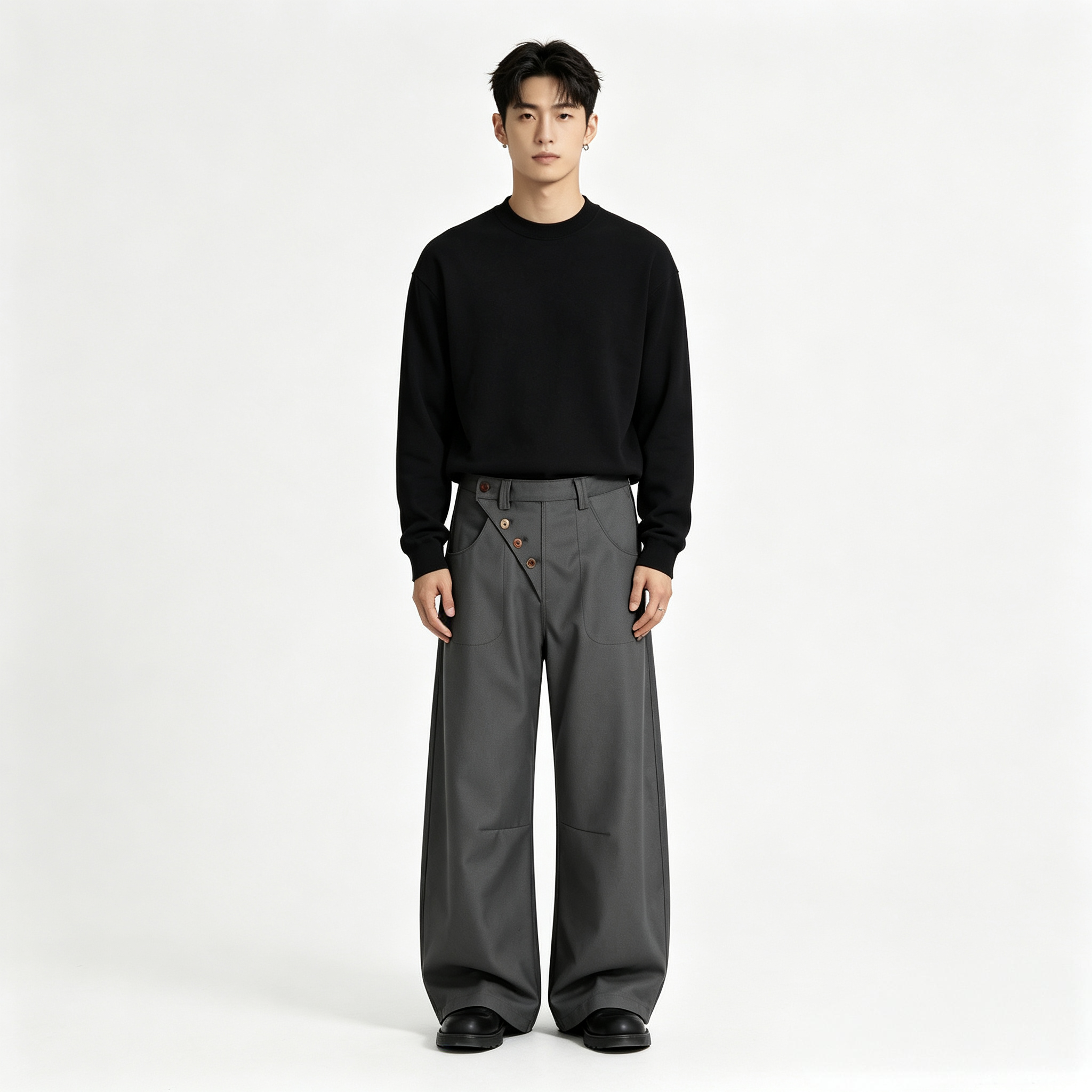 美式复古镰刀休闲西裤 男生垂坠感微阔版型 高级感宽松百搭长裤子