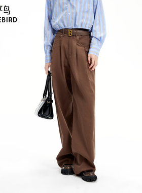 太平鸟卡其色牛仔裤2025高腰宽松阔腿高质感直筒牛仔裤A1HAE3211*