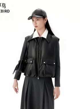 太平鸟女装年秋冬款品质PU羽绒马甲A1ACE4147