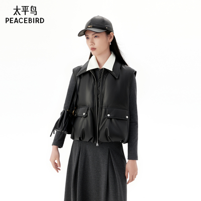 太平鸟女装年秋冬款品质PU羽绒马甲A1ACE4147