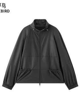 【商场同款】太平鸟新型纳米皮真皮皮衣截短廓形外套女A1BDF422E*