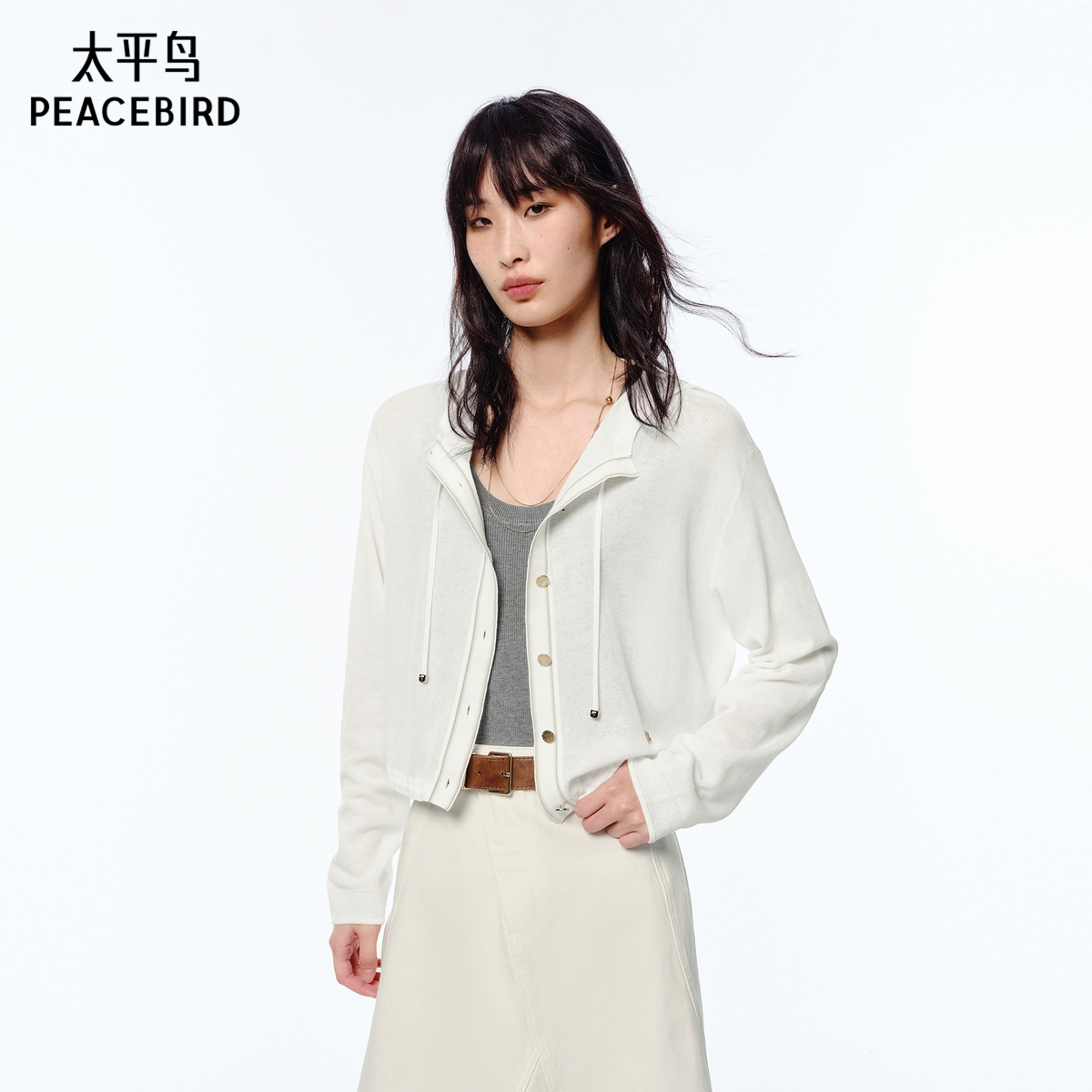 【商场同款】太平鸟女装2025年夏季新款连帽宽松线开衫A1EDF2120