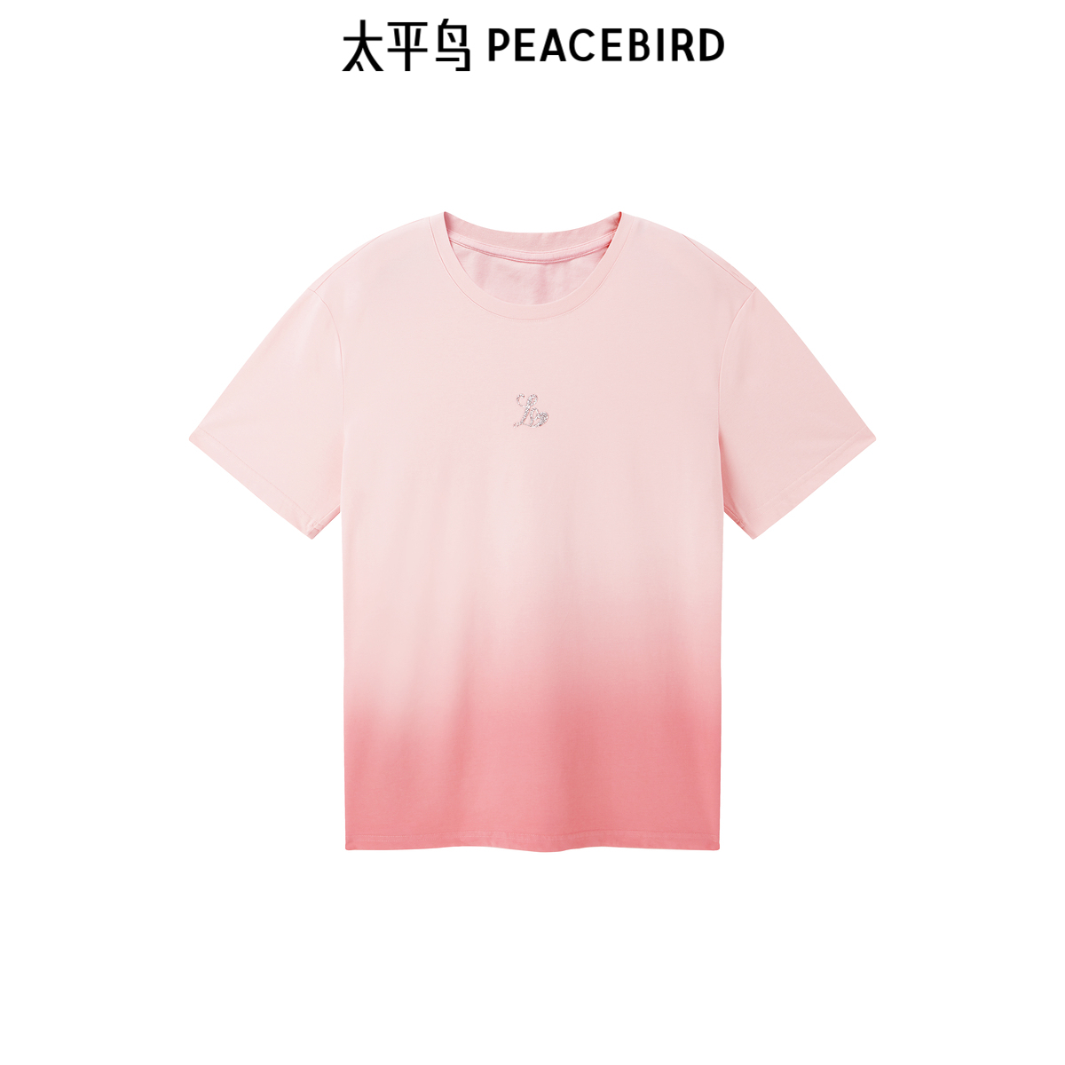 太平鸟女装 时尚渐变亮闪图案短袖T恤女士韩版精致上衣A3CNF1