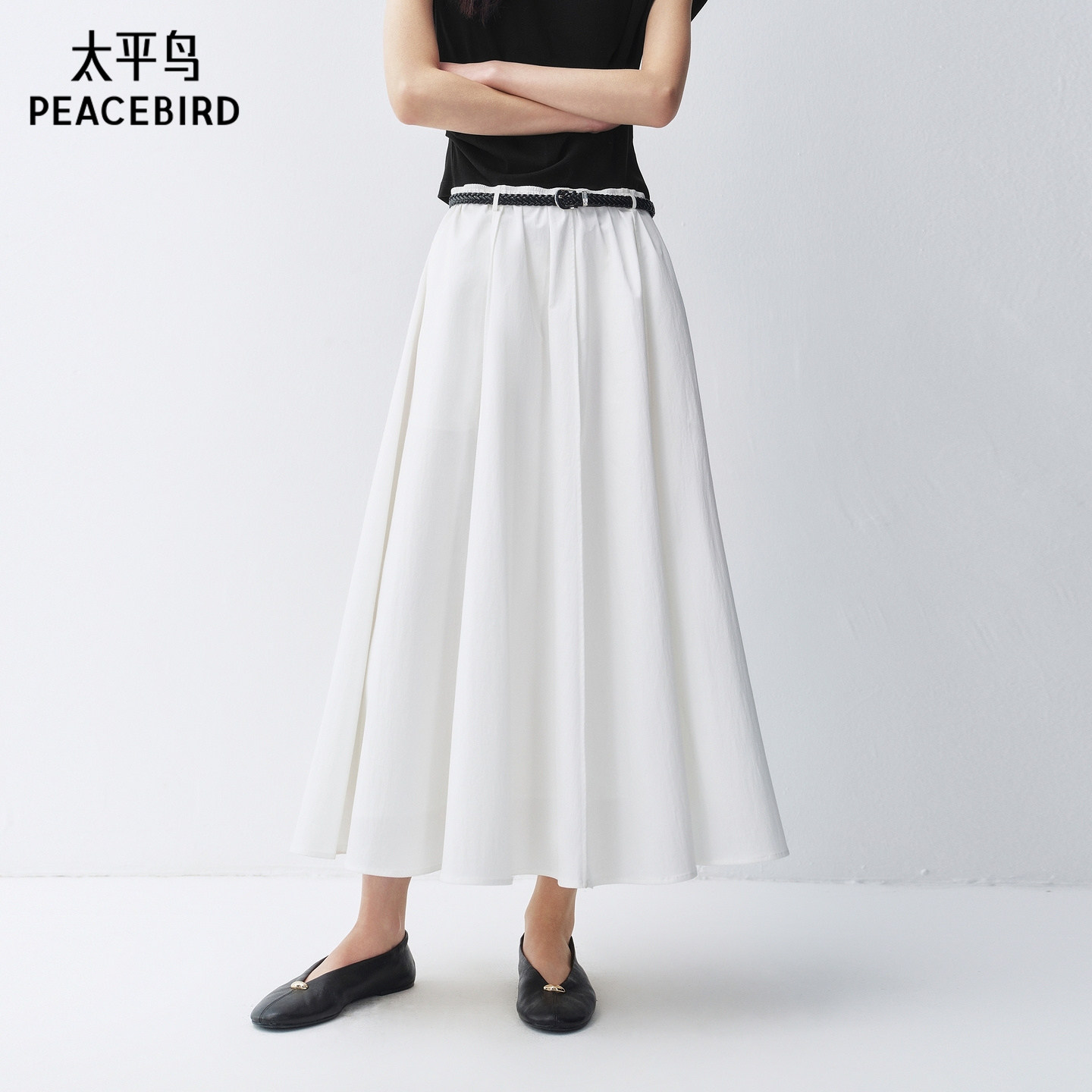 【商场同款】太平鸟白色A字大摆伞裙夏新款中长裙半身裙A1GFG2