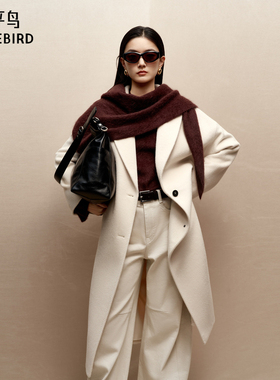 【商场同款】太平鸟甄绒系列羊驼单面呢大衣女长款茧型A1AAF4454