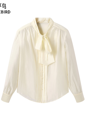 太平鸟女装 年春秋季款时尚休闲韩版系带衬衫潮A1CAE3555