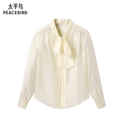 太平鸟女装 年春秋季款时尚休闲韩版系带衬衫潮A1CAE3555