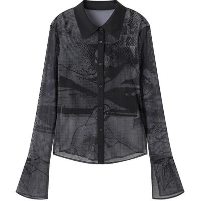 太平鸟年春秋季款修身印花韩版时尚两件套衬衫A3CAE1308