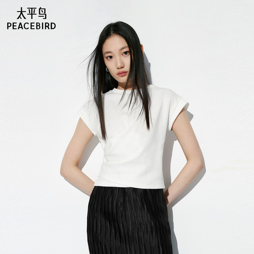 围裹式连肩小飞袖T恤女