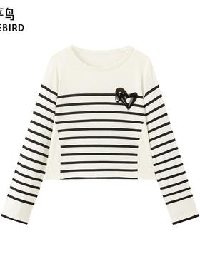 【商场同款】太平鸟25春秋新款条纹图案女套头针织衫A1EEF1478*