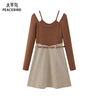 拼接格纹连衣裙A1FAE3464 款 太平鸟女装 2025年秋季
