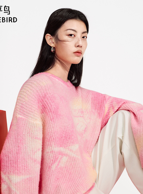 太平鸟2025新款Reebok联名蜜桃粉显瘦马海毛套衫针织衫A3EEF1213
