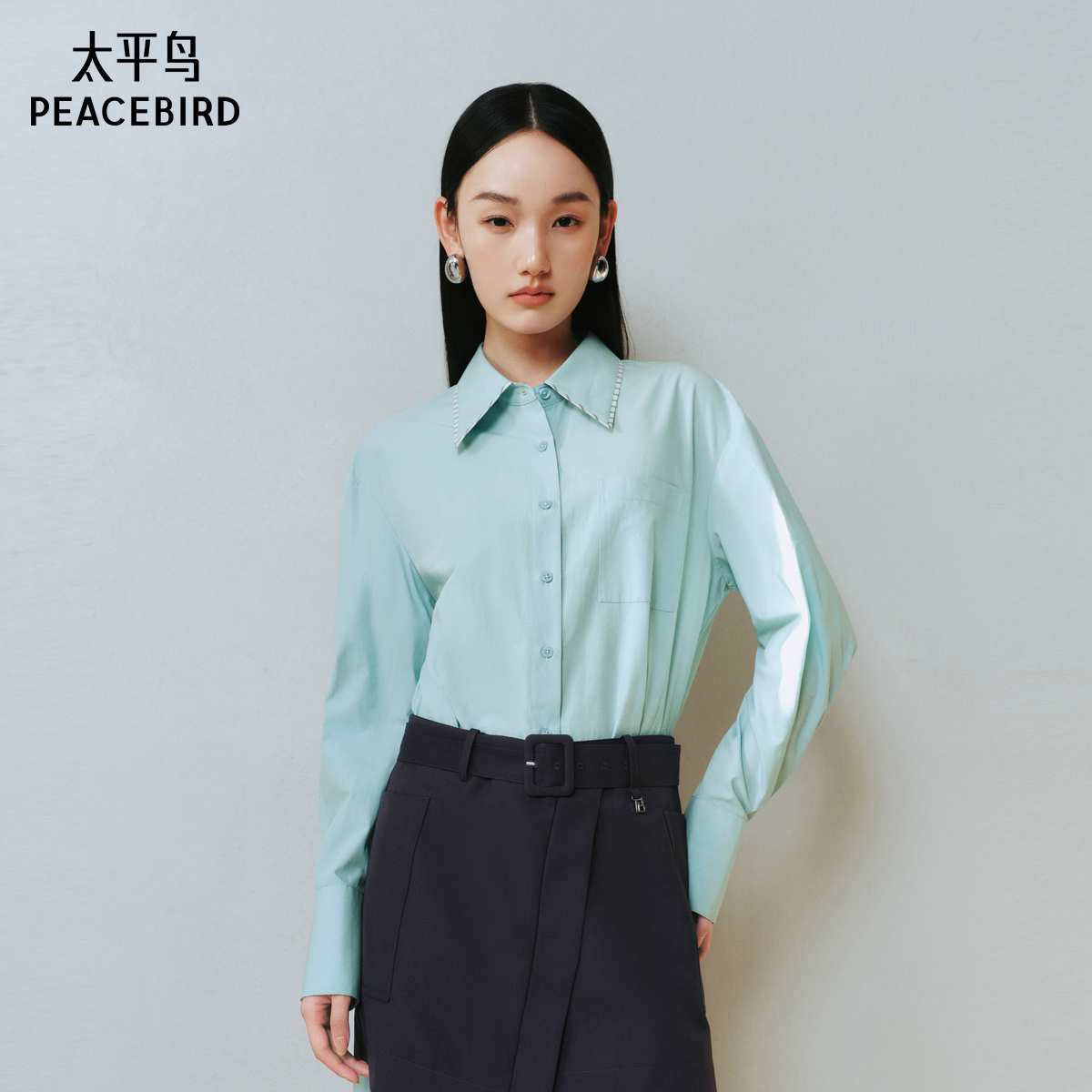 太平鸟女装假两件衬衫裙新款叠穿感短款连衣裙A1FAF1330