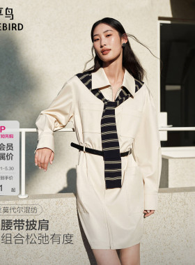 【商场同款】太平鸟桑蚕丝披肩连衣裙女通勤衬衫连衣裙A1FAG1503