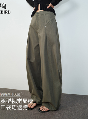 商场同款太平鸟工装裤女新款裤子阔腿休闲弯刀裤运动裤A3GBG3121