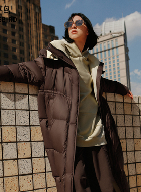 【张婧仪同款】太平鸟冬款连帽长款羽绒服撞色面包服A3ACE4423