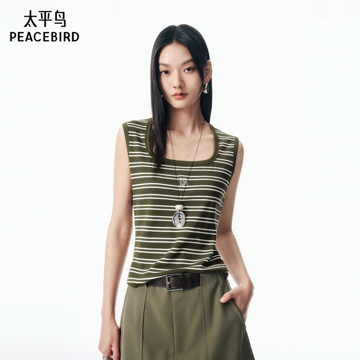 【商场同款】太平鸟25秋季新款马蹄领撞色条纹吊带背心A1CQF3134