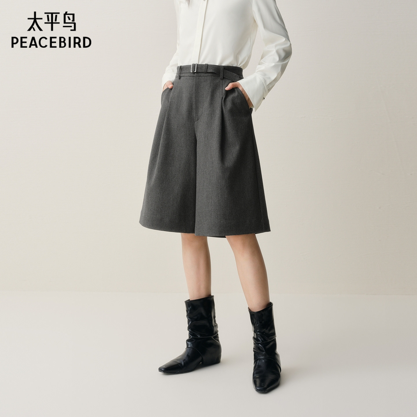 【商场同款】太平鸟2025冬季新款TR混纺西装短裤休闲裤A1GC