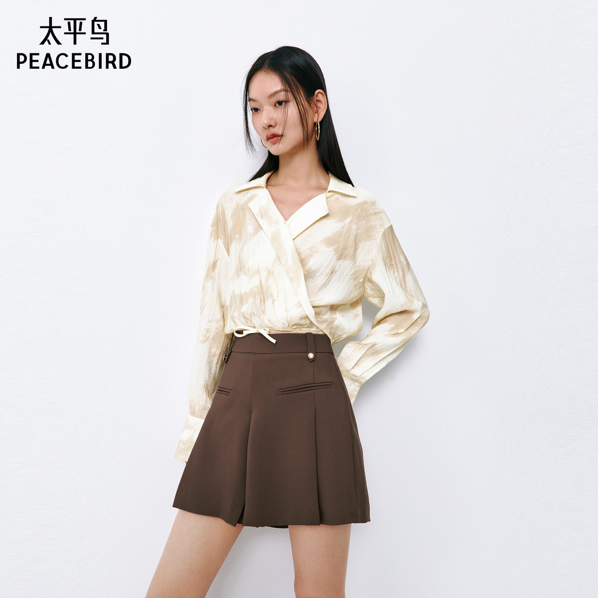 太平鸟 莱赛尔凉感衬衫女时尚围裹式衬衣夏新款绑带设计上衣