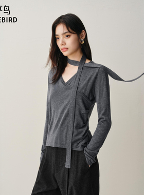【商场同款】太平鸟25冬新羊毛混纺松弛感针织衫配飘带A3EEF422F