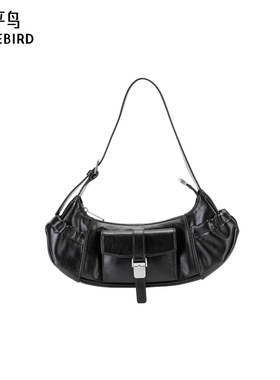 【商场同款】太平鸟黑色PU皮手拎包单肩轻便斜挎包腋下A3YFF3202