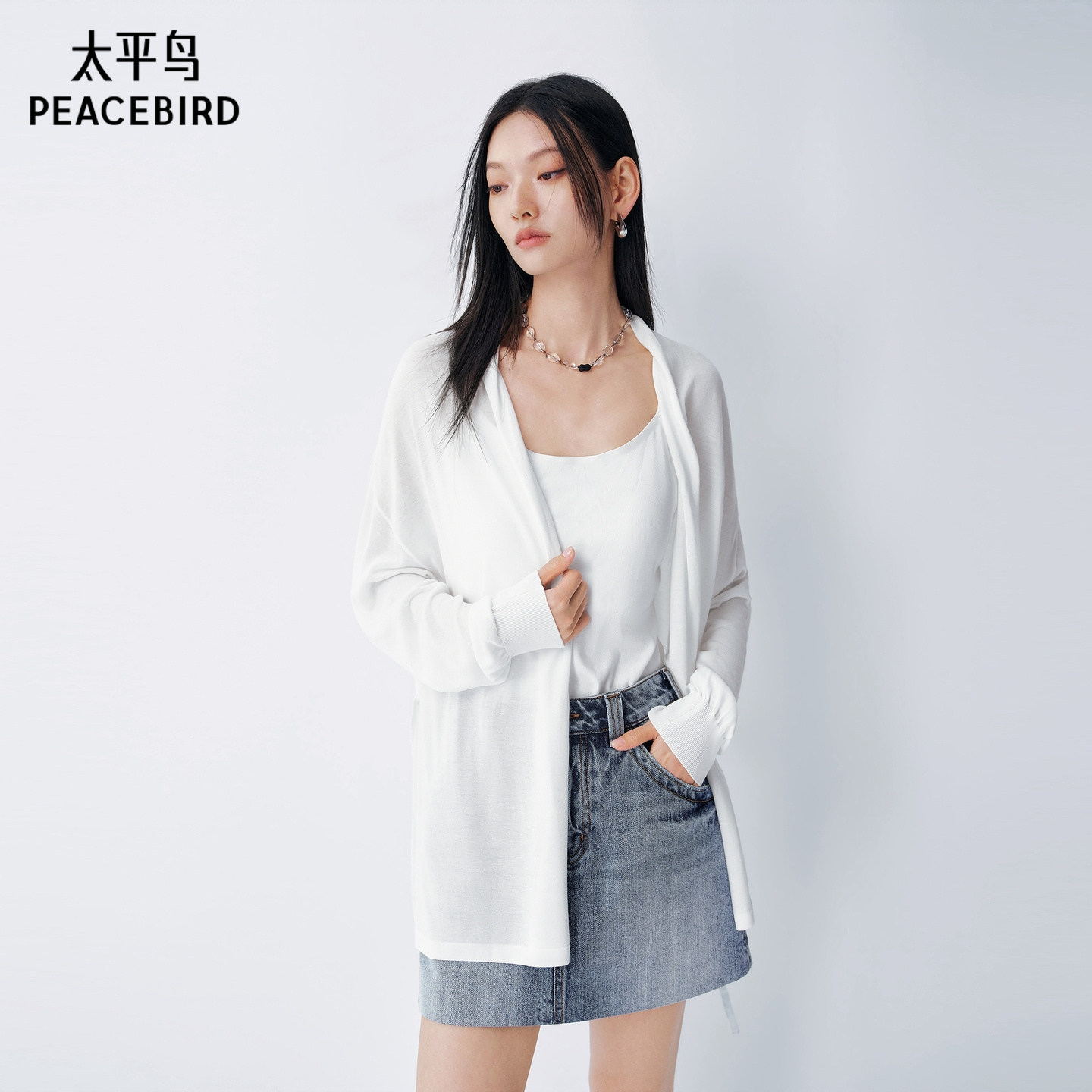 太平鸟宽松落肩针织开衫图片