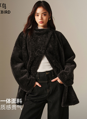 【商场同款】太平鸟廓形立领皮毛一体皮草外套裘皮女A1ADF4417