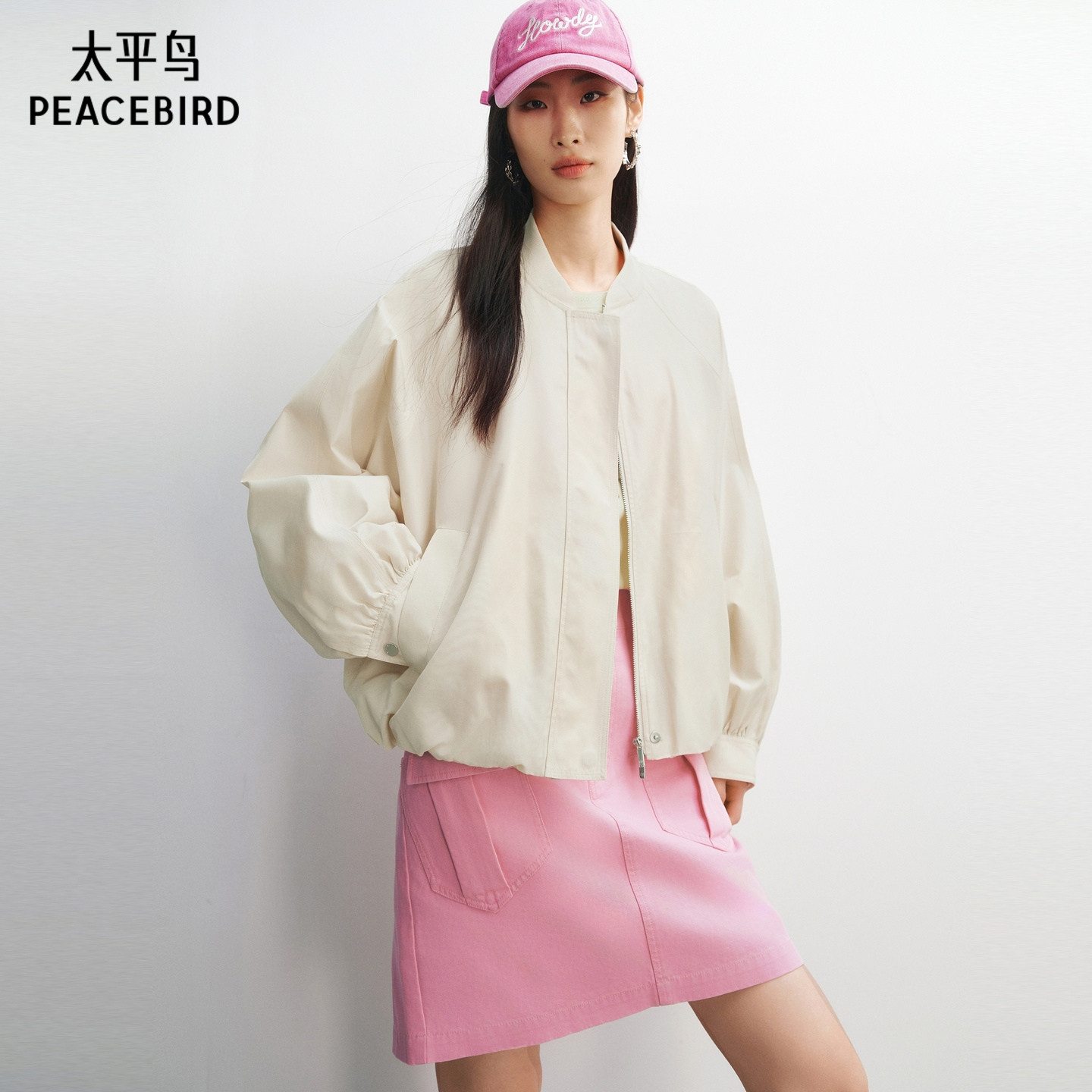 【商场同款】太平鸟棒球服外套字母刺绣廓形花苞外衣女A3BBG13