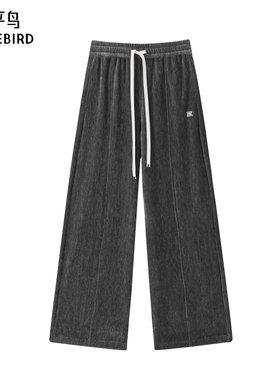 太平鸟高腰直筒阔腿裤25冬季宽松显瘦保暖灰色休闲裤裤A1GBE441P