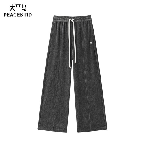 太平鸟高腰直筒阔腿裤25冬季宽松显瘦保暖灰色休闲裤裤A1GBE441P