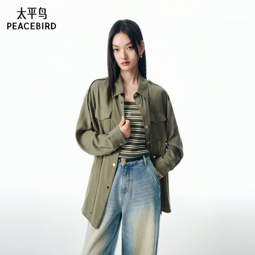 太平鸟收腰工装风衬衫式外套