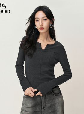 【商场同款】太平鸟莱赛尔混纺不规则领口修身长袖T恤女A3CPF4619