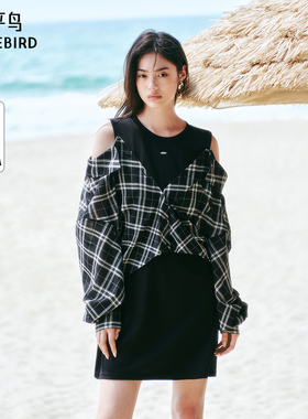 【商场同款】太平鸟假两件拼接衬衫连衣裙女2025夏新款A3FAF2156