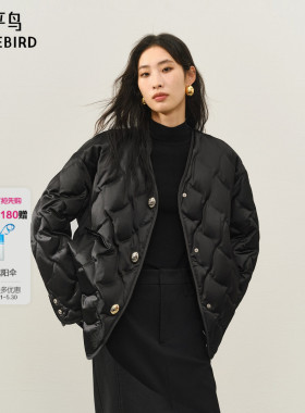 【商场同款】太平鸟轻薄围巾羽绒服女短款黑色高级外套A1ACF4121