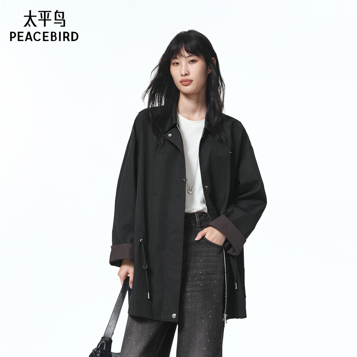 【商场同款】太平鸟通勤外套女25新款微阔可抽绳短外套A3BBF3324