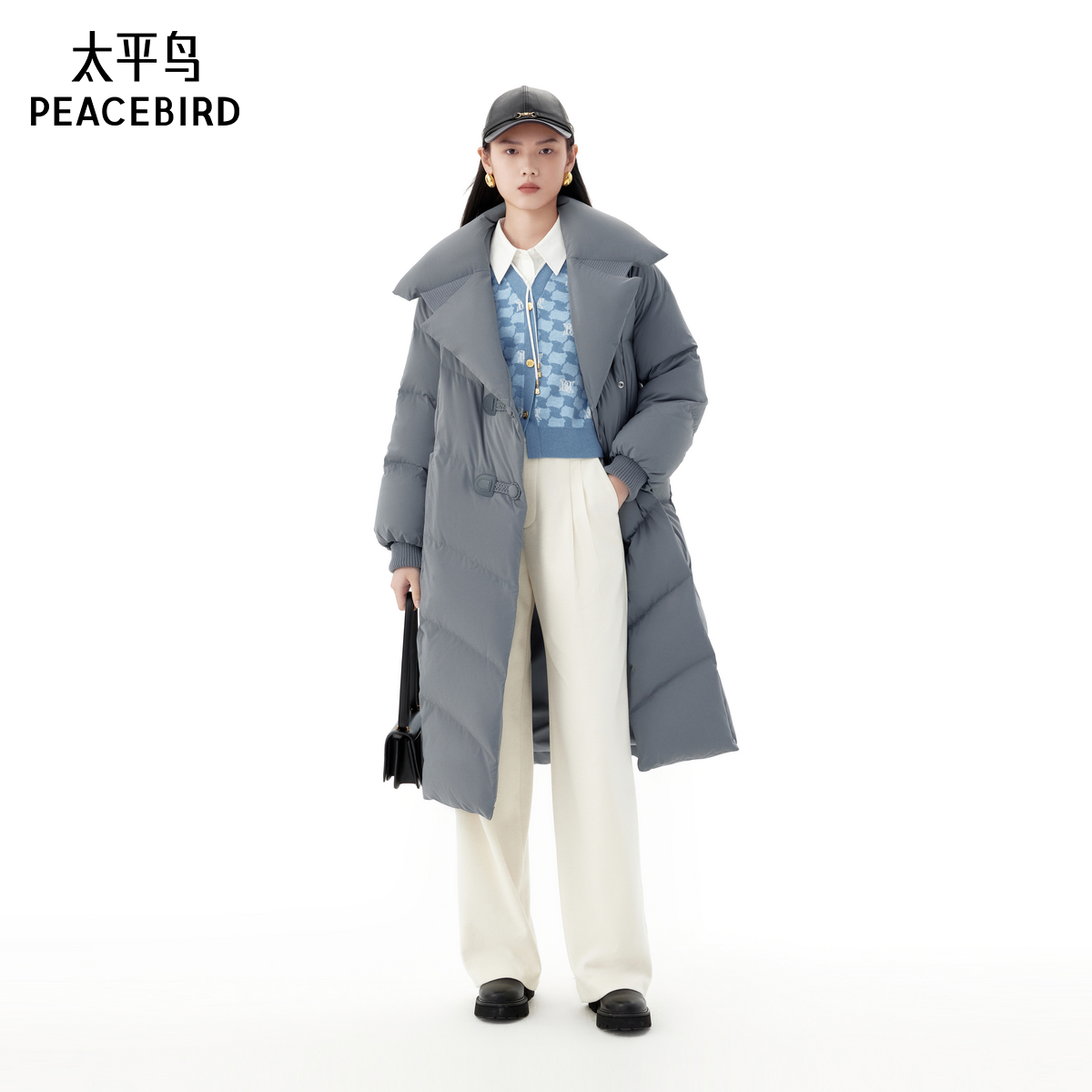 太平鸟年冬季款中长款翻领羽绒服A1ACE4405