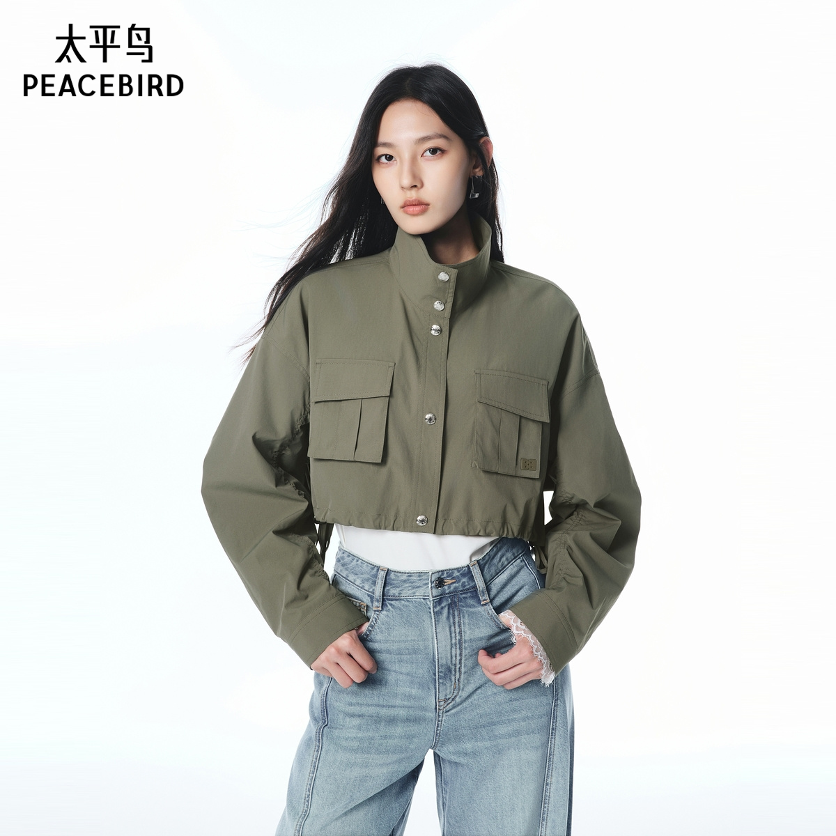 太平鸟宽松短款通勤双色便服