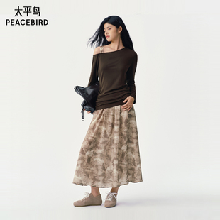太平鸟莱赛尔假两件露肩斜肩连衣裙品质A3FAG1101 商场同款